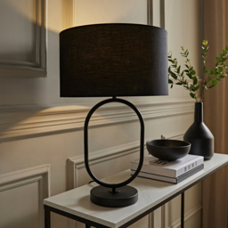ValueLights Antonia Black Fabric Drum Shade Matte Black Oval LED Table Lamp - Size: 42.3 x 25 x 25cm - Wilko - thumbnail 3