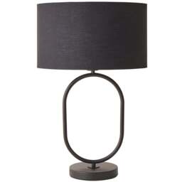 ValueLights Antonia Black Fabric Drum Shade Matte Black Oval LED Table Lamp - Size: 42.3 x 25 x 25cm - Wilko