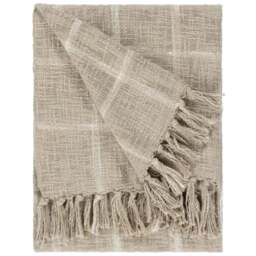 Yard Beni Stone and Natural Checked Fringed Throw 130 x 180cm - Size: 180 x 130cm - Multi - Yard Living - Wilko