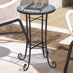 Outsunny Single Shelf Blue Round Mosaic Garden Side Table - Size: 54.5 x 35.5 x 35.5cm - Wilko - thumbnail 1