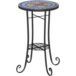 Outsunny Single Shelf Blue Round Mosaic Garden Side Table - Size: 54.5 x 35.5 x 35.5cm - Wilko - thumbnail 3