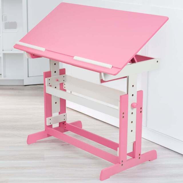 tectake Pink Wooden Writing Desk with Drawer - Size: 94 x 55 x 109cm - Wilko - image 1