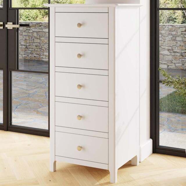 FWStyle Plama 5 Drawer White Ready Assembled Chest of Drawers - Wilko - image 1