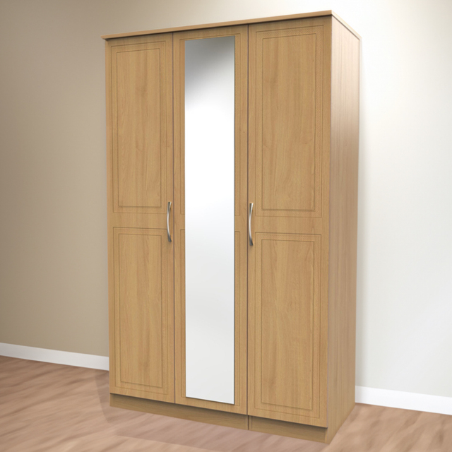 Crowndale Dorset 3 Door Modern Oak Mirrored Wardrobe Ready Assembled - Wood - Wilko - image 1