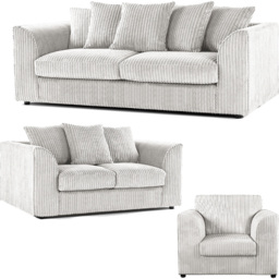 Luxor 6 Seater Silver Jumbo Cord Scatter Back Sofa Suite - Wilko - thumbnail 3