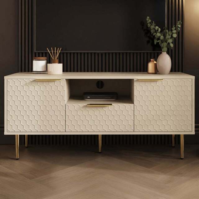 GFW Azariah 2 Door Single Drawer Single Shelf Ivory TV Unit - Size: 52.6 x 116.6 x 39cm - Wilko - image 1