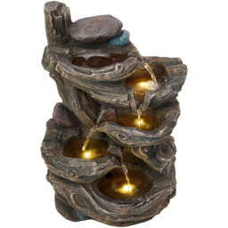 Living and Home 5-Tier Tree Trunk Wood and Rock Effect Solar LED Water Feature - Size: 27 x 19 x 46cm - Brown - Wilko - thumbnail 3
