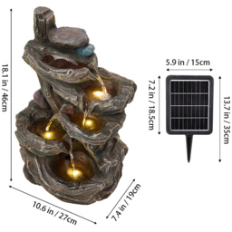Living and Home 5-Tier Tree Trunk Wood and Rock Effect Solar LED Water Feature - Size: 27 x 19 x 46cm - Brown - Wilko - thumbnail 6
