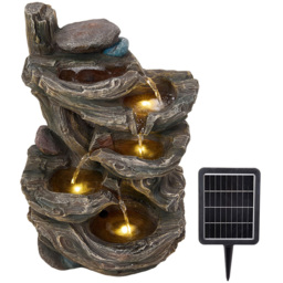 Living and Home 5-Tier Tree Trunk Wood and Rock Effect Solar LED Water Feature - Size: 27 x 19 x 46cm - Brown - Wilko