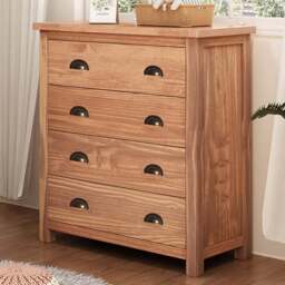 Padua 4 Drawer Light Brown Chest of Drawers with Brass Cup Handles - Wilko - thumbnail 1