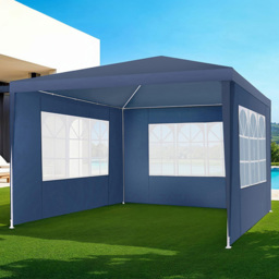 tectake Miramas 3 x 3m Blue Water Resistant Gazebo with 3 Side Panels - Wilko