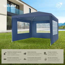 tectake Miramas 3 x 3m Blue Water Resistant Gazebo with 3 Side Panels - Wilko - thumbnail 7