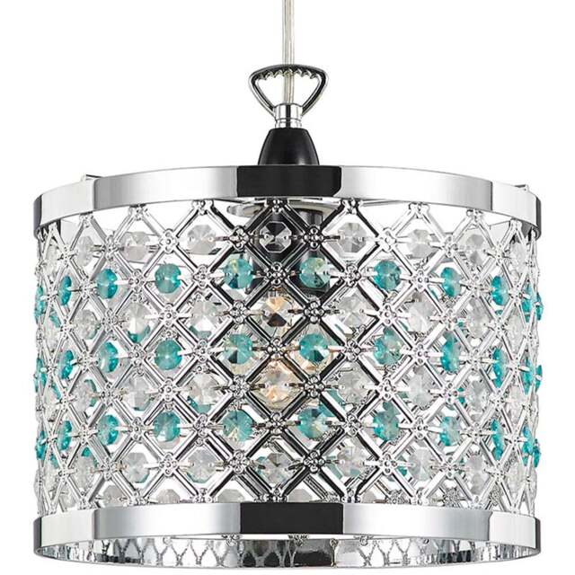 Happy Homewares Modern Sparkly Clear and Teal Beads Ceiling Light Pendant Shade - Size: 17 x 24 x 24cm - Green - Wilko - image 1