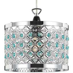 Happy Homewares Modern Sparkly Clear and Teal Beads Ceiling Light Pendant Shade - Size: 17 x 24 x 24cm - Green - Wilko