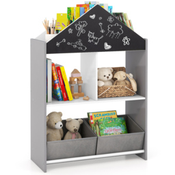 Costway 2 Drawer Grey Kids Wooden Dollhouse Bookshelf - Size: 81 x 36 x 13cm - Wilko - thumbnail 4