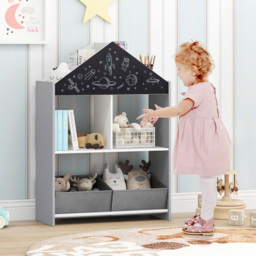 Costway 2 Drawer Grey Kids Wooden Dollhouse Bookshelf - Size: 81 x 36 x 13cm - Wilko - thumbnail 5