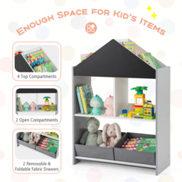 Costway 2 Drawer Grey Kids Wooden Dollhouse Bookshelf - Size: 81 x 36 x 13cm - Wilko - thumbnail 7