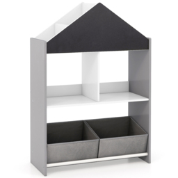 Costway 2 Drawer Grey Kids Wooden Dollhouse Bookshelf - Size: 81 x 36 x 13cm - Wilko - thumbnail 3