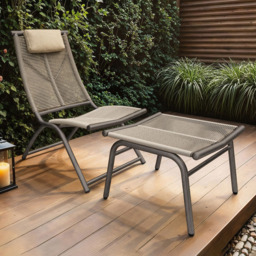 SOLACE+CO Esen Brown Garden Lounge Chair with Footstool - Size: 1 Seater - Wilko - thumbnail 1