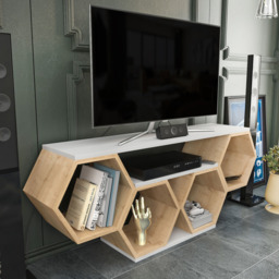 Decorotika Honey White and Oak Wide Hexagonal TV Unit - Size: 55.5 x 140 x 26.6cm - Multi - Wilko - thumbnail 4