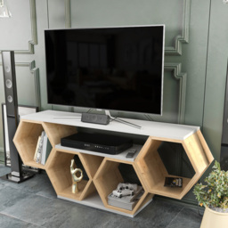 Decorotika Honey White and Oak Wide Hexagonal TV Unit - Size: 55.5 x 140 x 26.6cm - Multi - Wilko - thumbnail 1