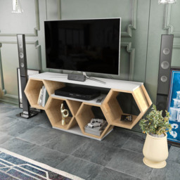 Decorotika Honey White and Oak Wide Hexagonal TV Unit - Size: 55.5 x 140 x 26.6cm - Multi - Wilko - thumbnail 7