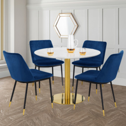Julian Bowen Palermo Delaunay 4 Seater Round Dining Set White and Blue - Wilko