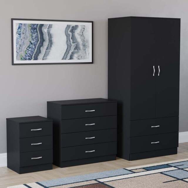 Vida Designs Riano Black 3 Piece Bedroom Furniture Set - Wilko - image 1