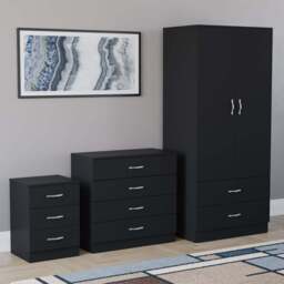 VIDA DESIGNS Riano Black 3 Piece Bedroom Furniture Set - Wilko