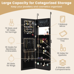 Costway Black LED Mirror Jewellery Cabinet - Size: 132 x 44cm - Wilko - thumbnail 6