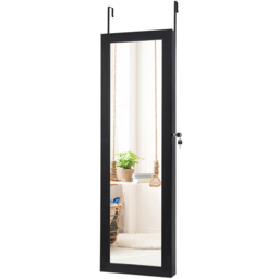 Costway Black LED Mirror Jewellery Cabinet - Size: 132 x 44cm - Wilko