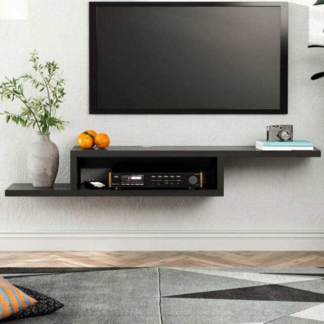 HOMCOM 2-Tier Black Floating TV Stand - Size: 21.0 cm x 29.8 cm x 152.4 cmcm - Wilko - image 1