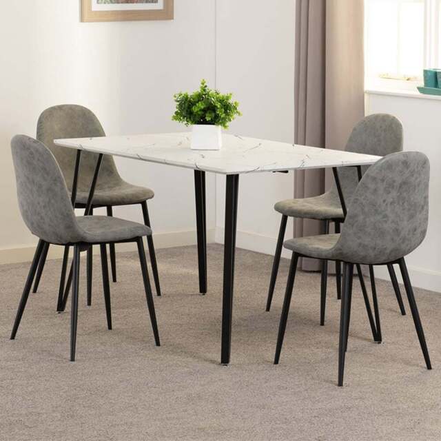 Seconique Marlow and Athens 4 Seater Dining Set White Marble and Grey PU - White Marble/Grey Pu - Wilko - image 1
