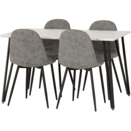 Seconique Marlow and Athens 4 Seater Dining Set White Marble and Grey PU - White Marble/Grey Pu - Wilko - thumbnail 3
