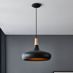 EGLO Sabinar Black Metal and Wood Pendant Light 40cm - Size: 40.0 x 40.0 x 110.0cm - Wilko - thumbnail 3