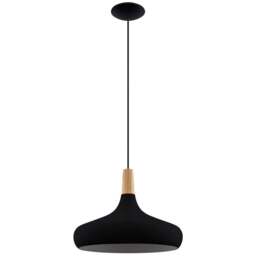 EGLO Sabinar Black Metal and Wood Pendant Light 40cm - Size: 40.0 x 40.0 x 110.0cm - Wilko