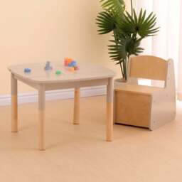 FurnitureHMD Natural and Grey Kids Wooden Storage Table and Chair Set - Size: 47 x 65 x 65cm - Grey+Natural - Wilko