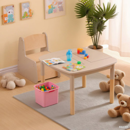 FurnitureHMD Natural and Grey Kids Wooden Storage Table and Chair Set - Size: 47 x 65 x 65cm - Grey+Natural - Wilko - thumbnail 5