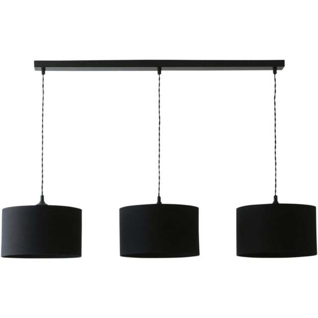 ValueLights Reni Black Fabric Drum Shade 3 Drop Bar Black Diner LED Ceiling Light - Size: 123.5 x 98 x 25cm - Wilko - image 1