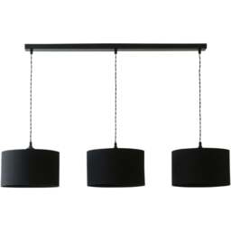 ValueLights Reni Black Fabric Drum Shade 3 Drop Bar Black Diner LED Ceiling Light - Size: 123.5 x 98 x 25cm - Wilko - thumbnail 1