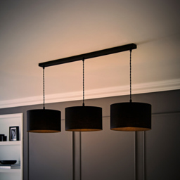 ValueLights Reni Black Fabric Drum Shade 3 Drop Bar Black Diner LED Ceiling Light - Size: 123.5 x 98 x 25cm - Wilko - thumbnail 7