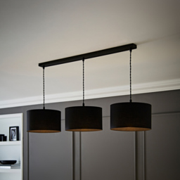 ValueLights Reni Black Fabric Drum Shade 3 Drop Bar Black Diner LED Ceiling Light - Size: 123.5 x 98 x 25cm - Wilko - thumbnail 3