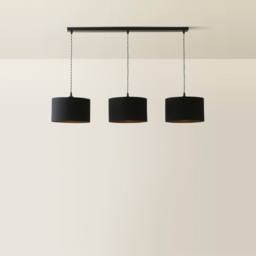 ValueLights Reni Black Fabric Drum Shade 3 Drop Bar Black Diner LED Ceiling Light - Size: 123.5 x 98 x 25cm - Wilko - thumbnail 6