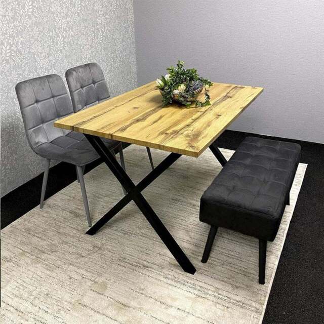 Kosy Koala 4 Seater Wood and Velvet Dining Bench Set Black and Grey - Multi - Portland - Wilko - image 1