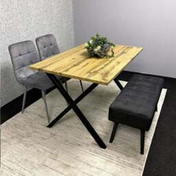 Kosy Koala 4 Seater Wood and Velvet Dining Bench Set Black and Grey - Multi - Portland - Wilko