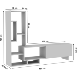 Decorotika Pega 6 Shelf White TV Unit - Size: 120 x 160 x 29.5cm - Wilko - thumbnail 7