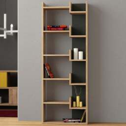 Decortie Oppa Oak and Anthracite Grey 5 Zigzag Shelf Bookcase - Size: 5 Shelf - Multi - Wilko - thumbnail 1