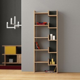 Decortie Oppa Oak and Anthracite Grey 5 Zigzag Shelf Bookcase - Size: 5 Shelf - Multi - Wilko - thumbnail 4