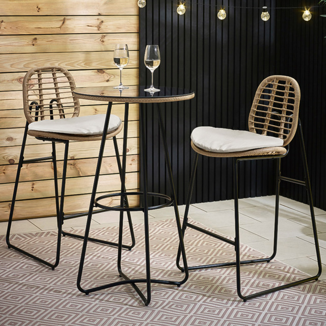 Furniturebox Rio Light Brown and Cream Rattan Outdoor Bar Set - Wilko - image 1