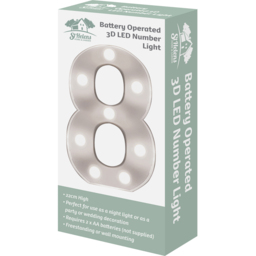 St Helens Battery Operated 3D LED Number 8 Light - Size: 21.8 x 4.3 x 16.5cm - White - Wilko - thumbnail 4
